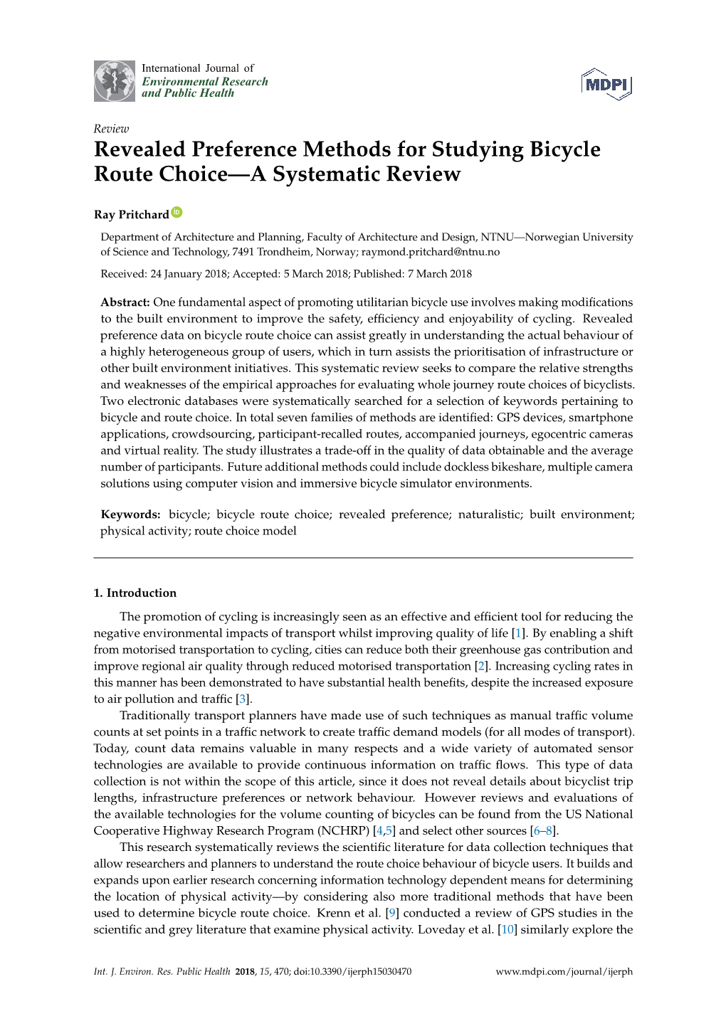 Revealed Preference Methods for Studying Bicycle Route Choice—A Systematic Review