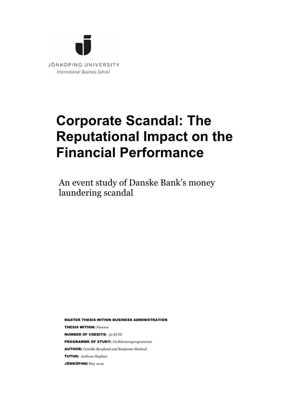 Corporate Scandal: the Reputational Impact on the Financial Performance