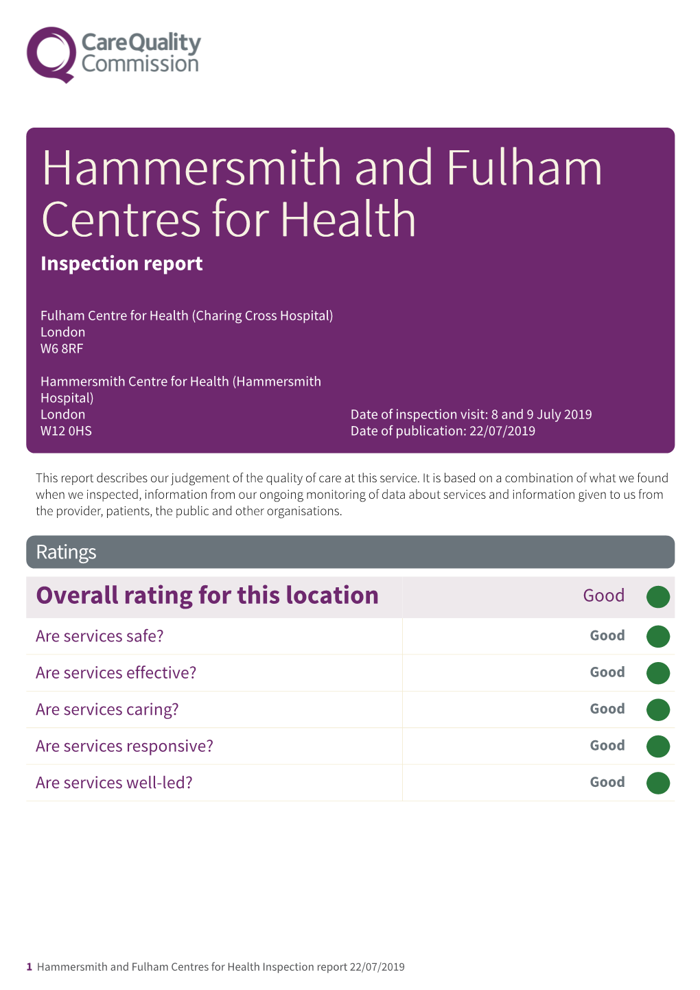 Hammersmith and Fulham Centres for Health CQC Report