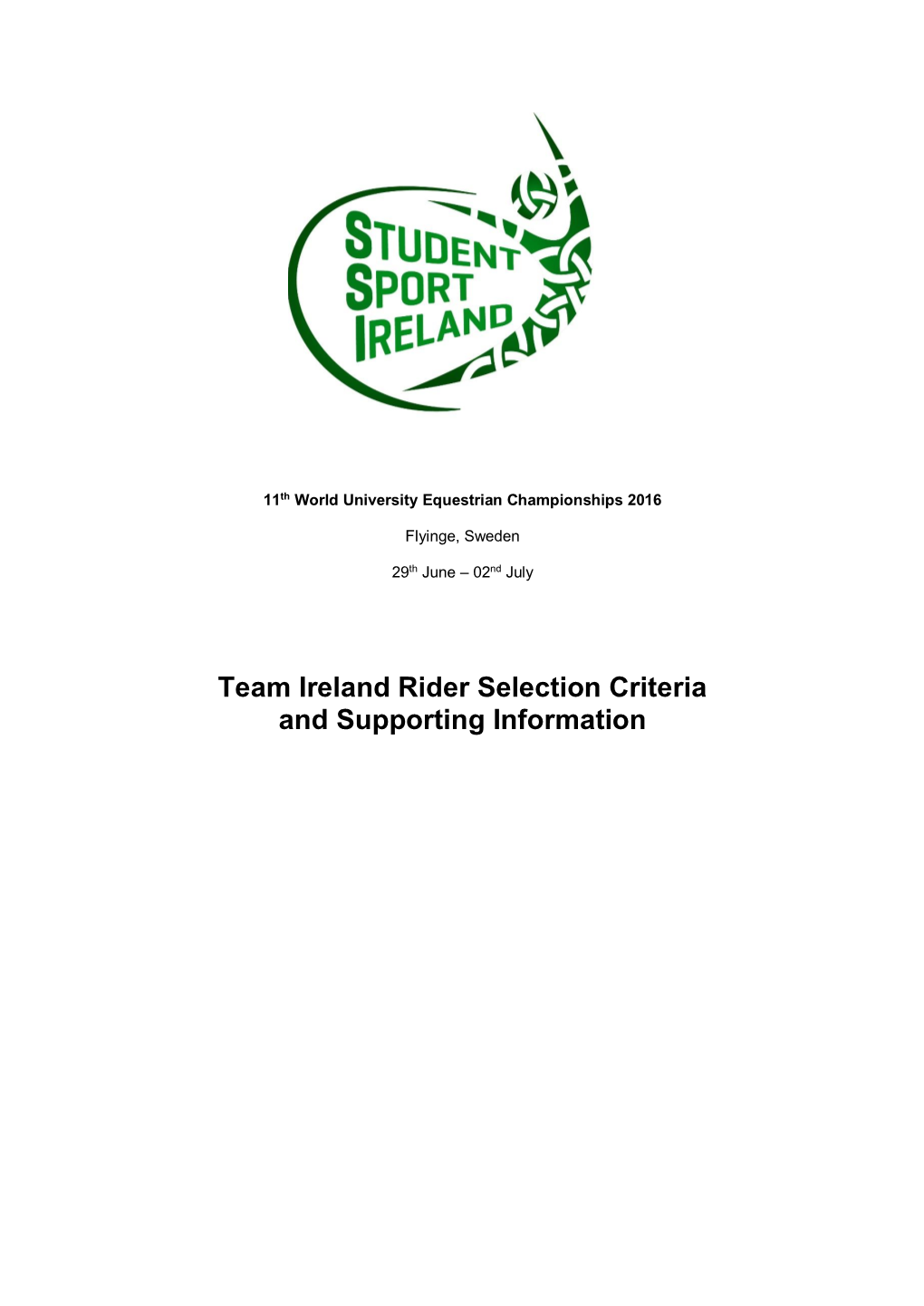 Team Ireland Rider Selection Criteria and Supporting Information