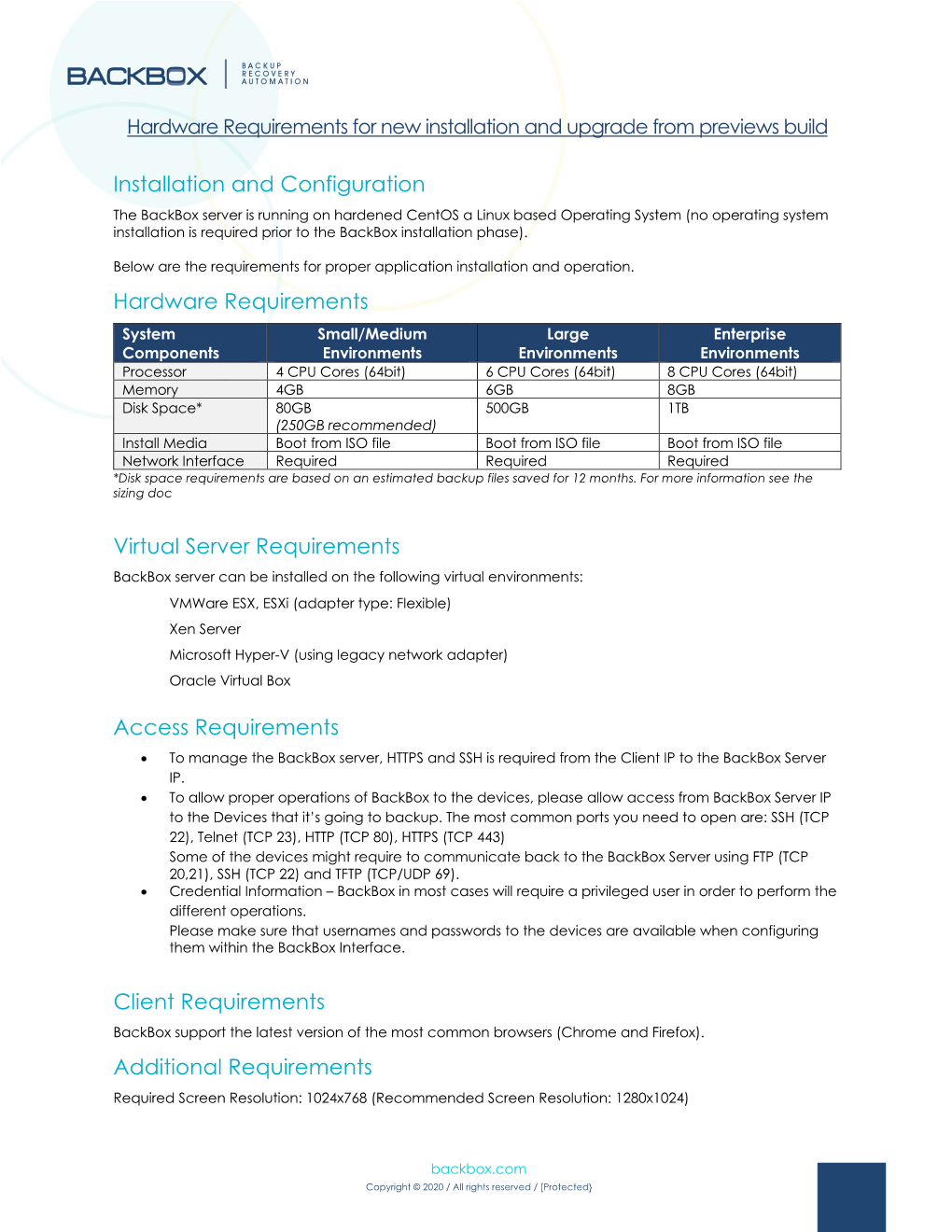 Installation and Configuration Hardware Requirements Virtual Server Requirements Access Requirements Client Requirements Additi