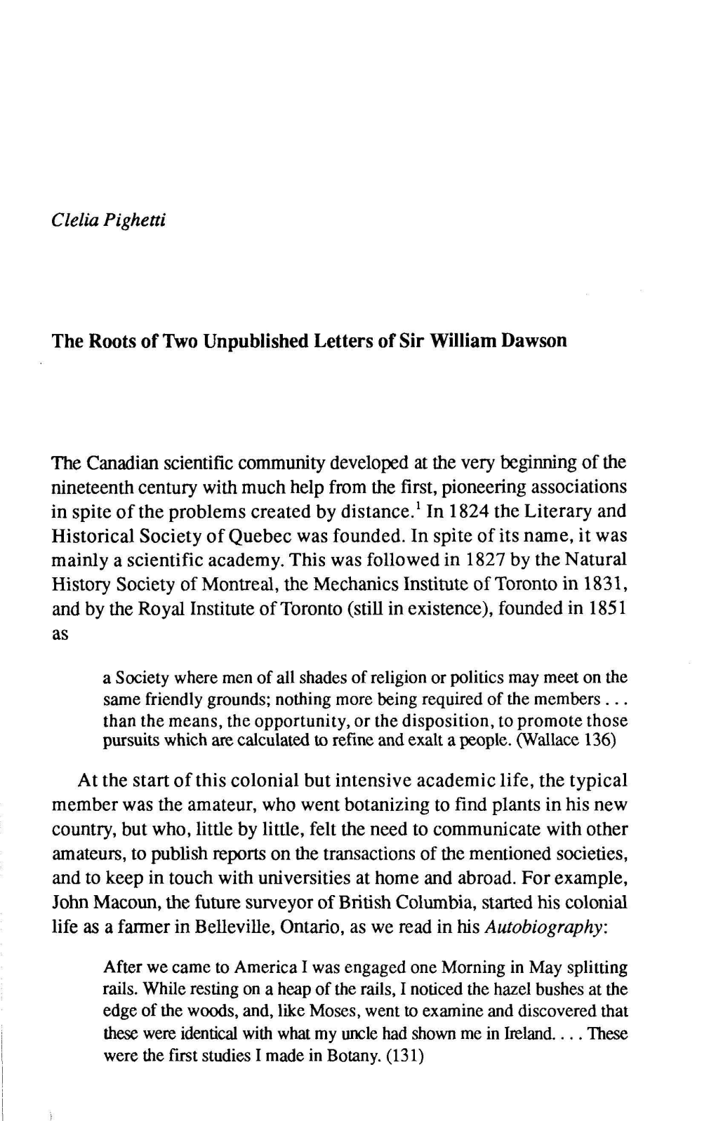 The Roots of Two Unpublished Letters of Sir William Dawson