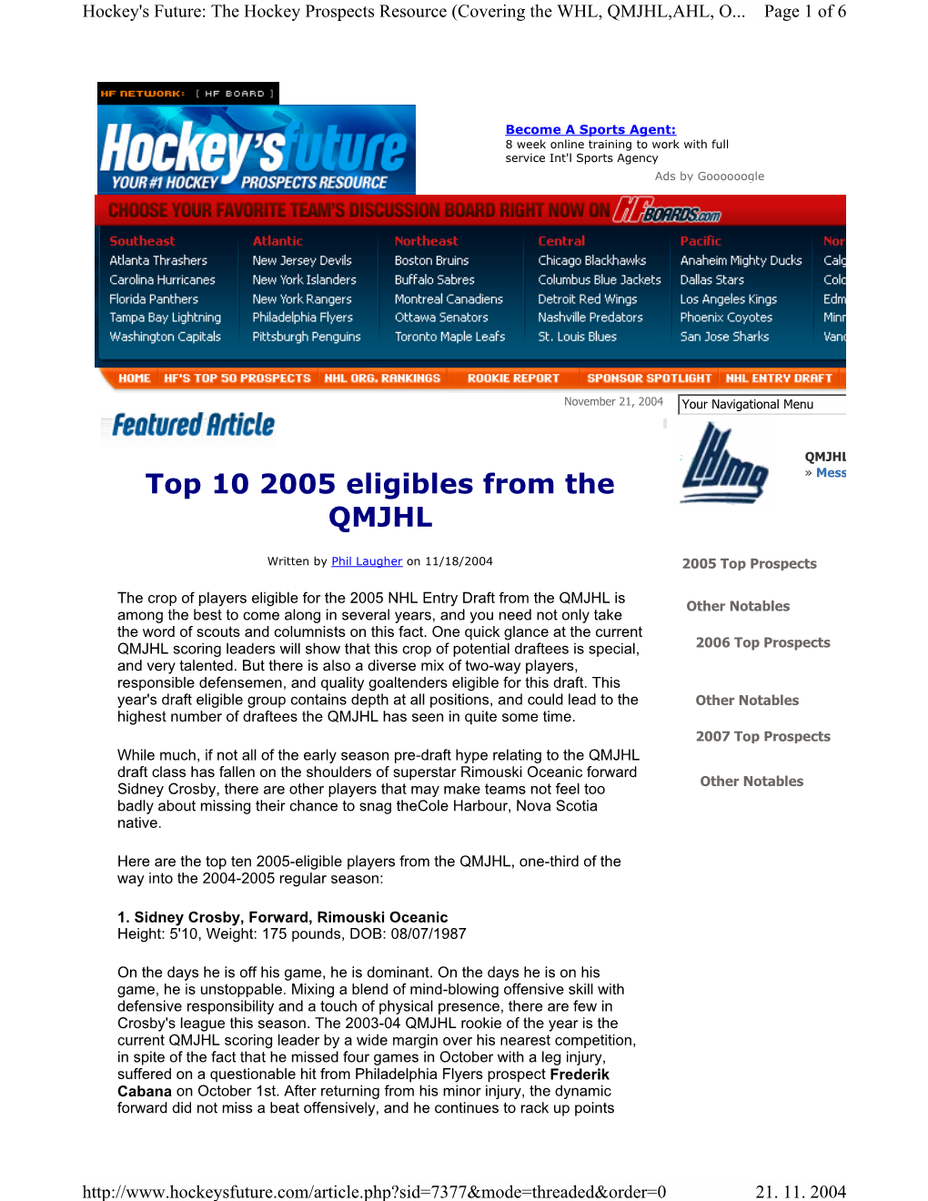 Top 10 2005 Eligibles from the QMJHL