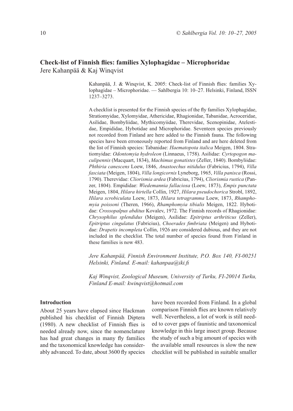 10 27 Kahanpaa Et Winqvist Diptera Checklist.Indd