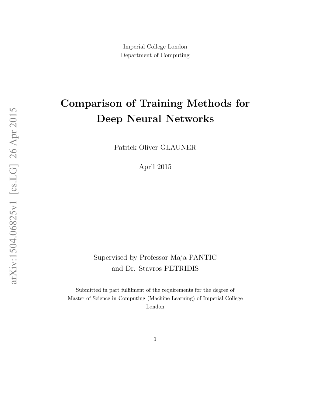 Comparison of Training Methods for Deep Neural Networks Arxiv