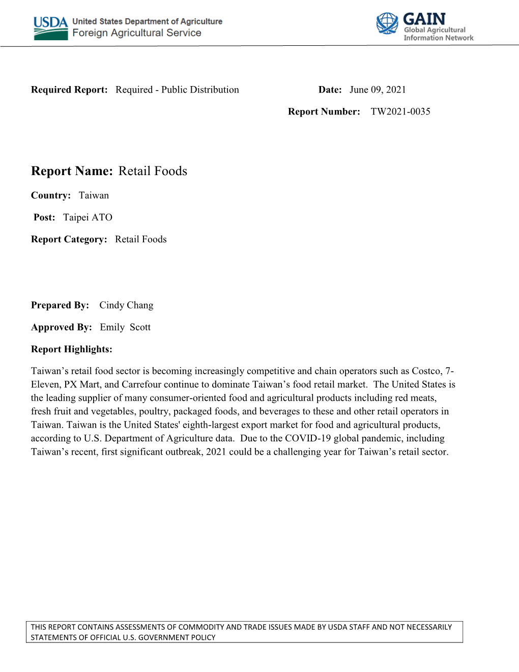 Report Name: Retail Foods