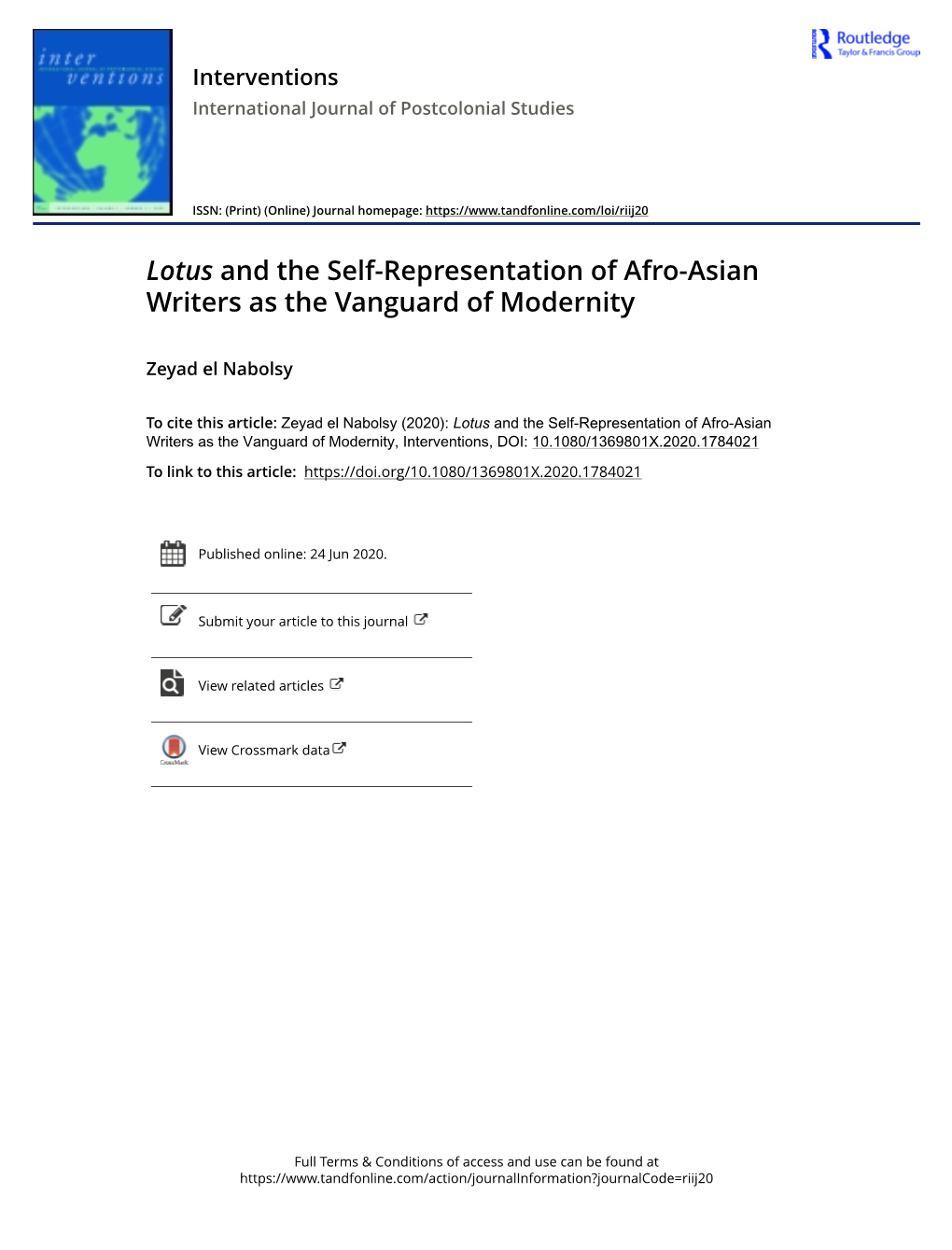 Lotus and the Self-Representation of Afro-Asian Writers As the Vanguard of Modernity