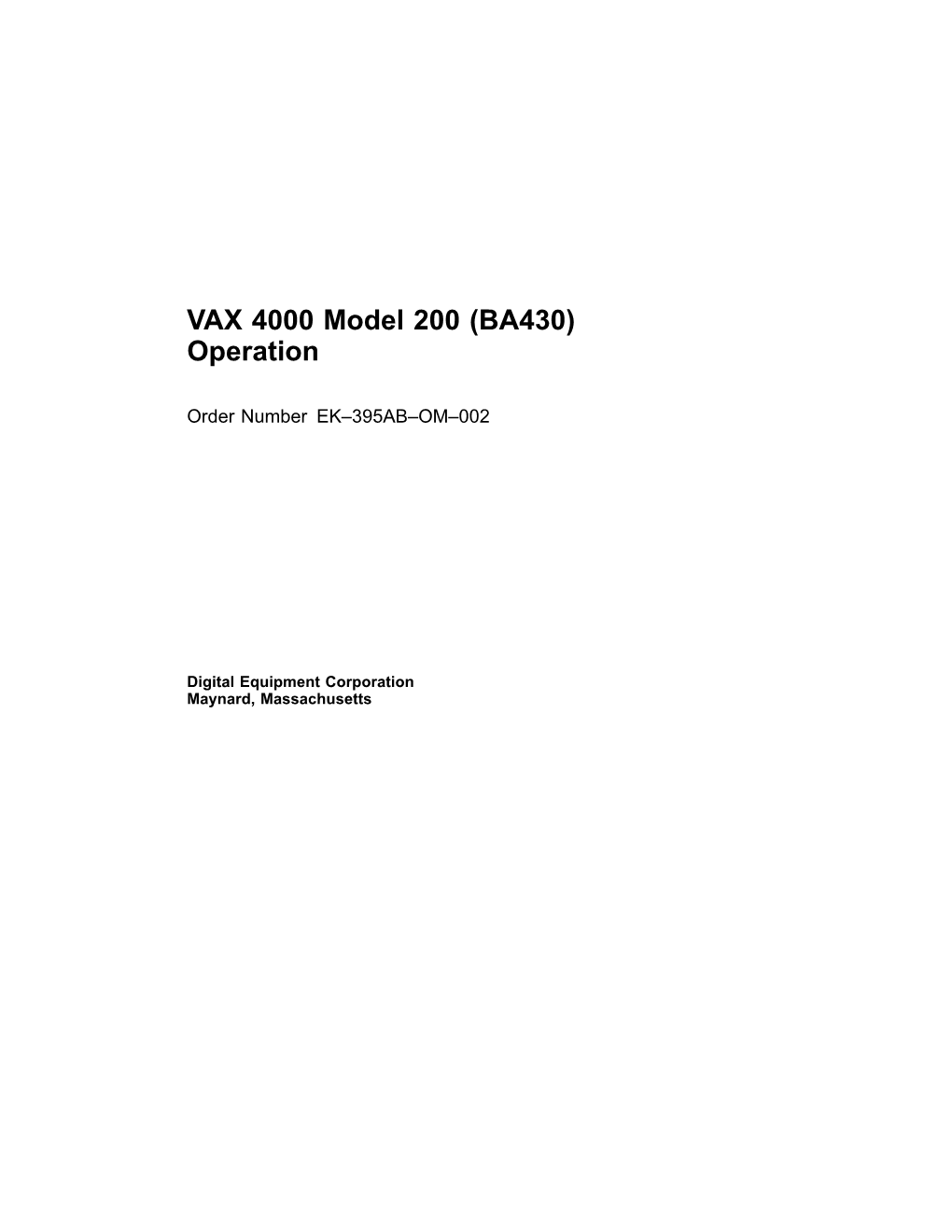 VAX 4000 Model 200 (BA430) Operation Manual