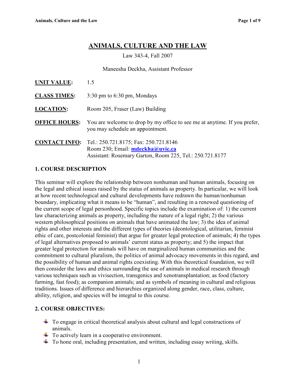 Animals, Culture and the Law Page 1 of 9