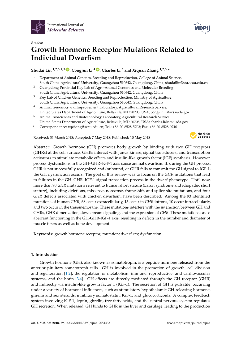 Growth Hormone Receptor Mutations Related to Individual Dwarfism