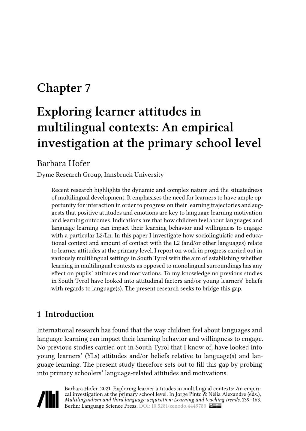 Chapter 7 Exploring Learner Attitudes in Multilingual Contexts