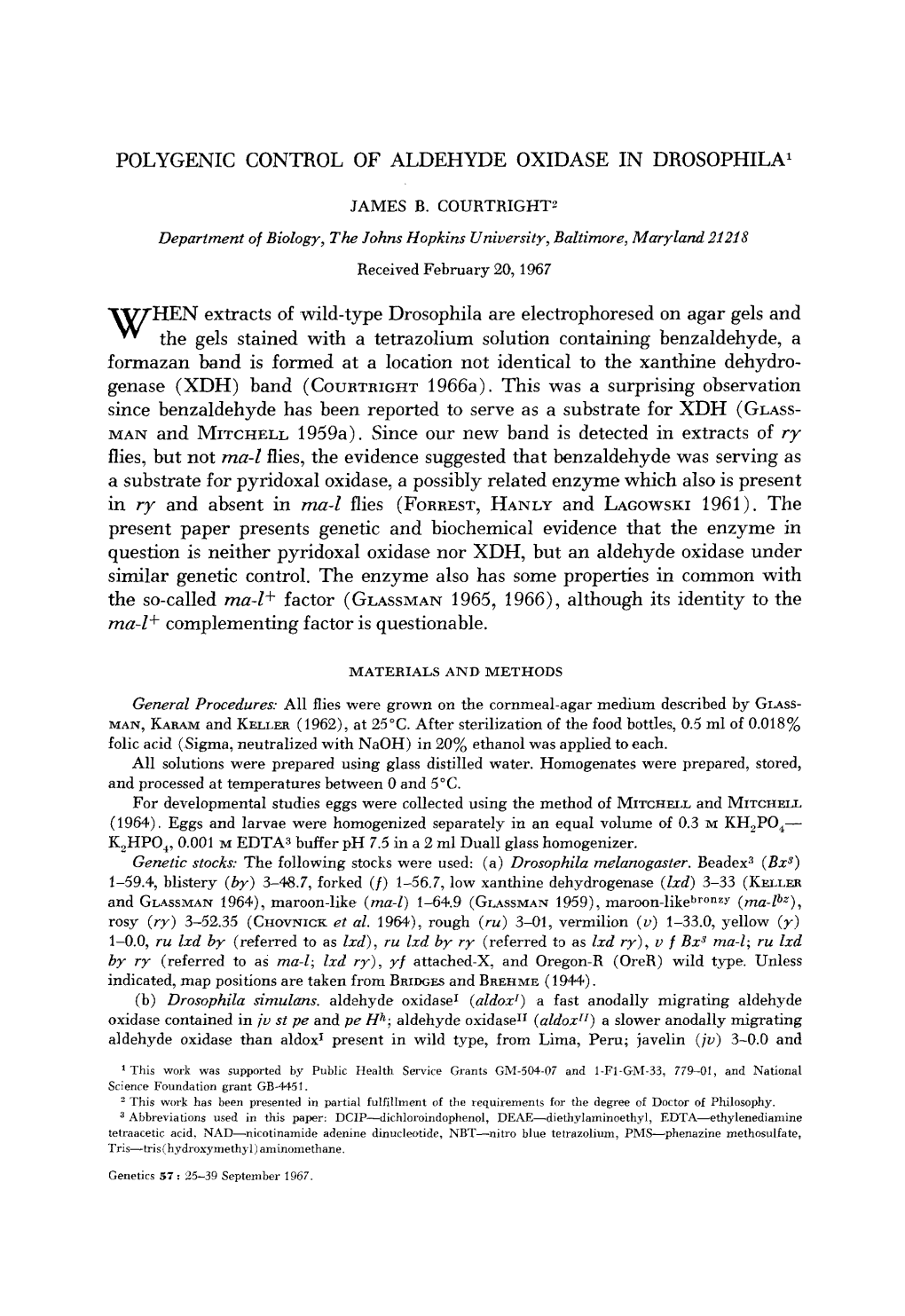 Polygenic Control of Aldehyde Oxidase in Drosophila'