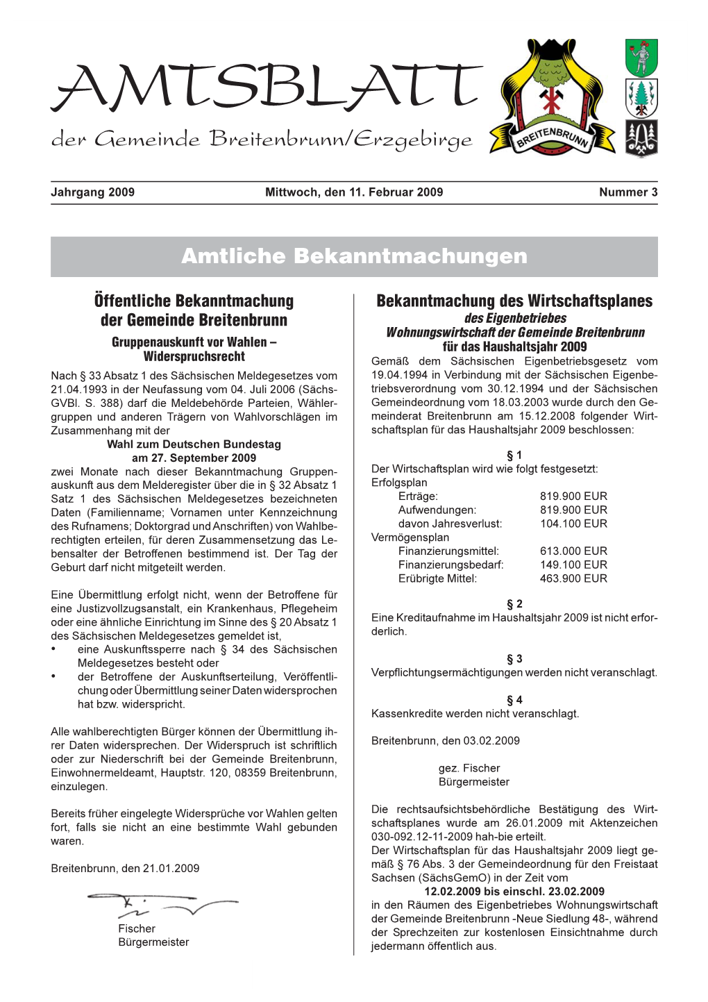 AMTSBLATT Der Gemeinde Breitenbrunn/Erzgebirge Mittwoch, 11