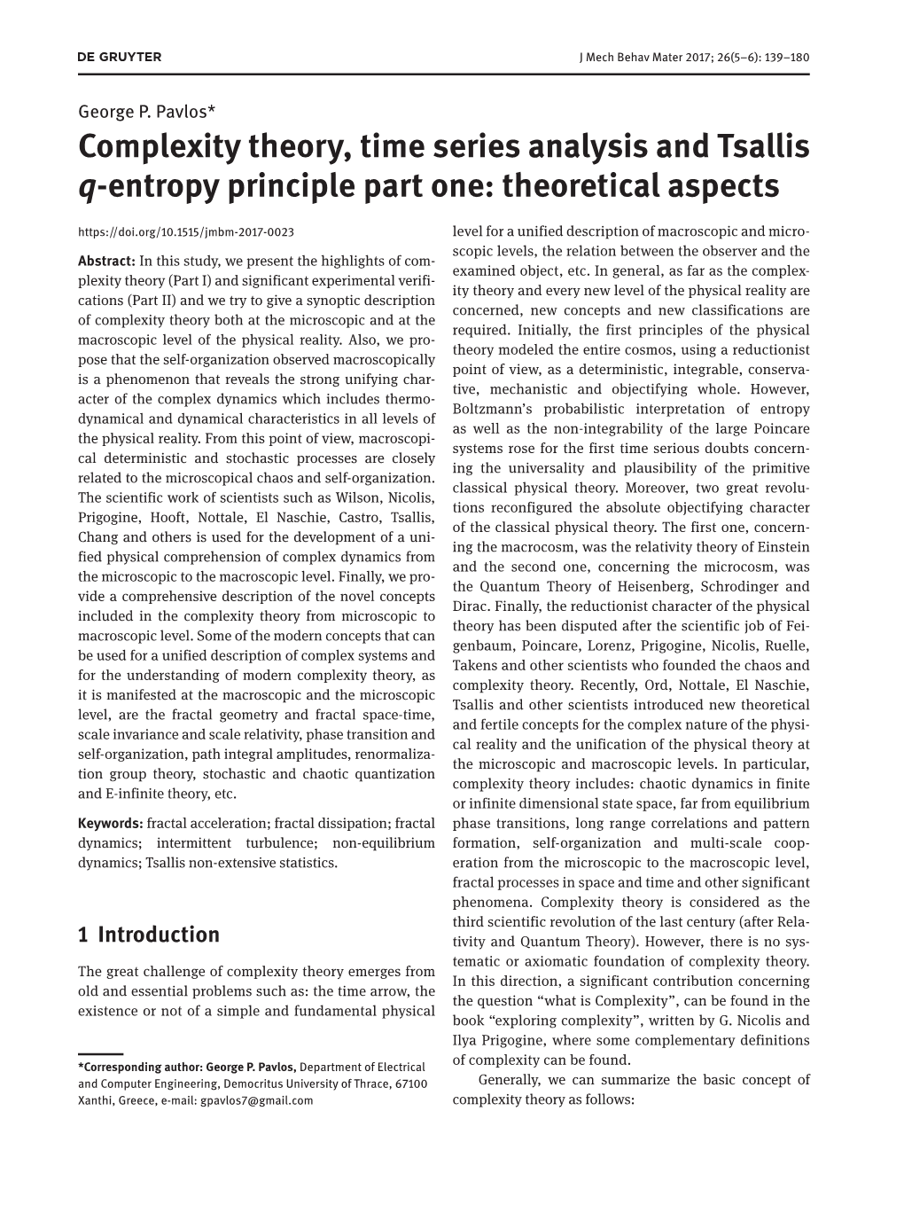 Complexity Theory, Time Series Analysis and Tsallis Q-Entropy