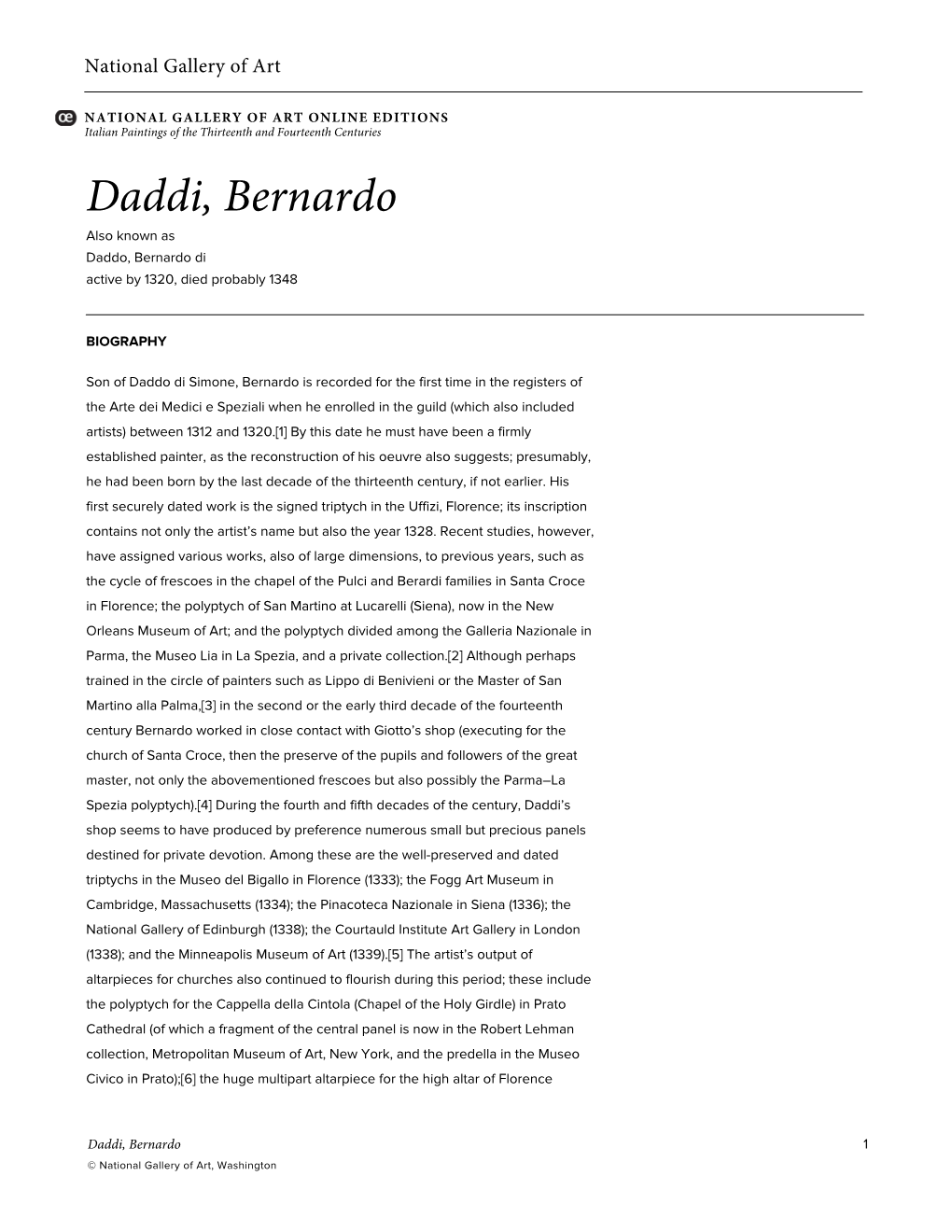 Daddi, Bernardo Also Known As Daddo, Bernardo Di Active by 1320, Died Probably 1348