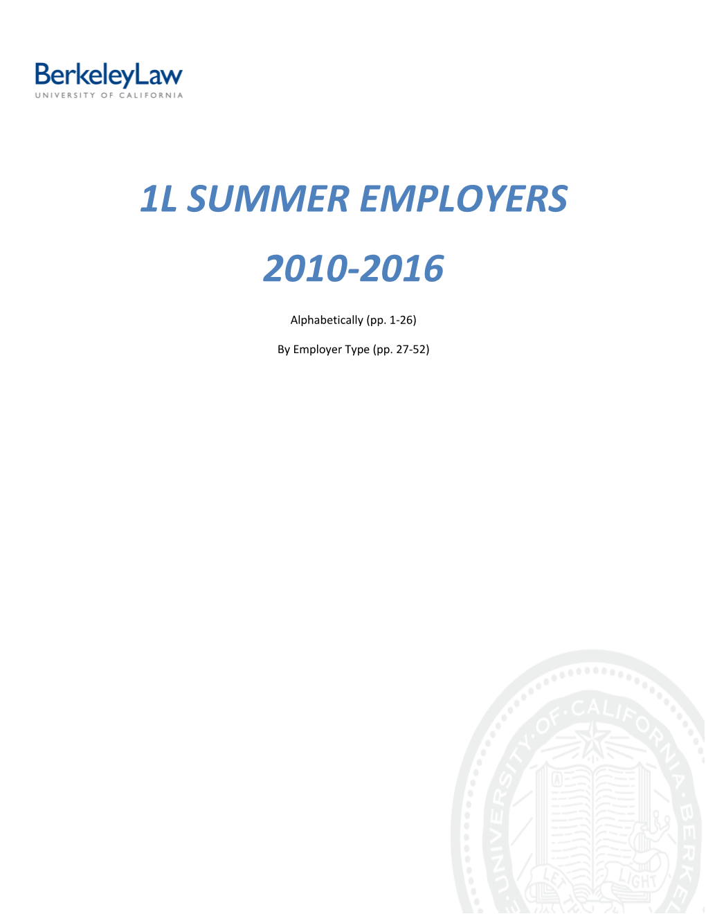 1L Summer Employers 2010-2016