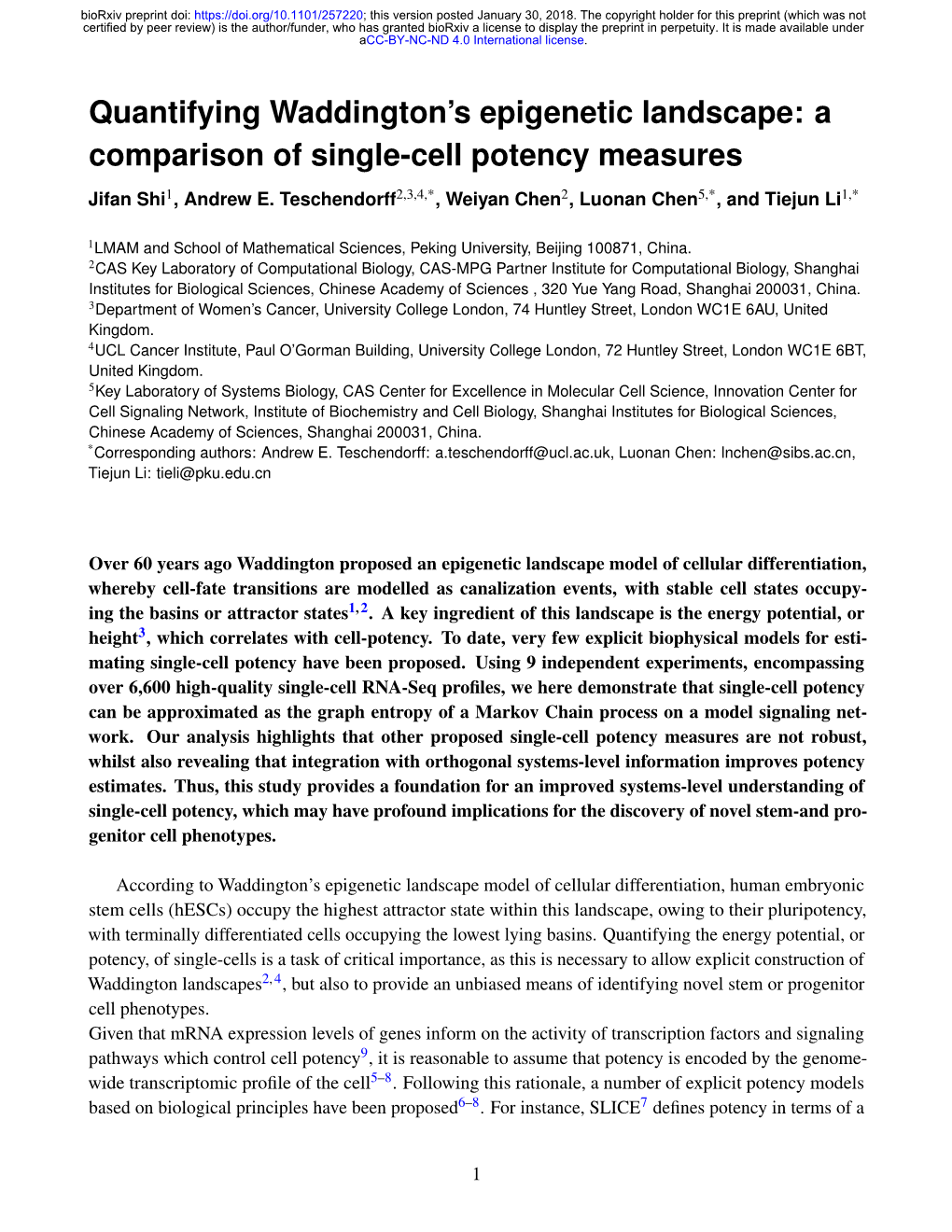 Quantifying Waddington's Epigenetic Landscape