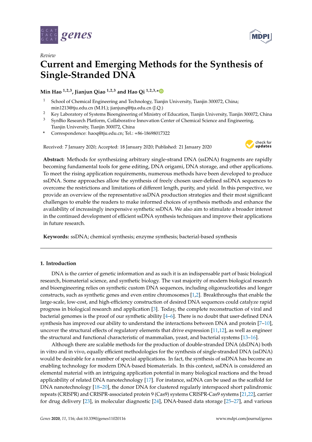 Current and Emerging Methods for the Synthesis of Single-Stranded DNA