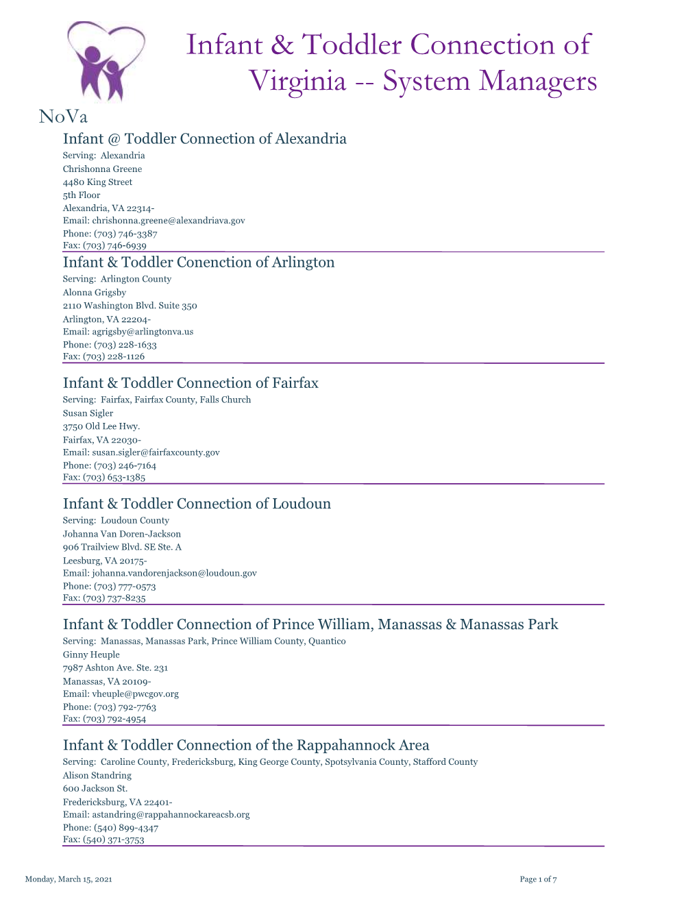 Infant & Toddler Connection of Virginia -- System Managers