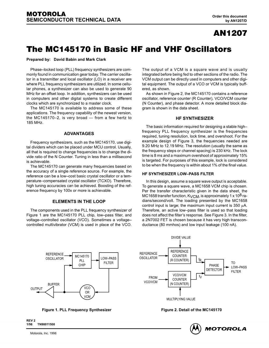 The MC145170 in Basic HF and VHF Oscillators