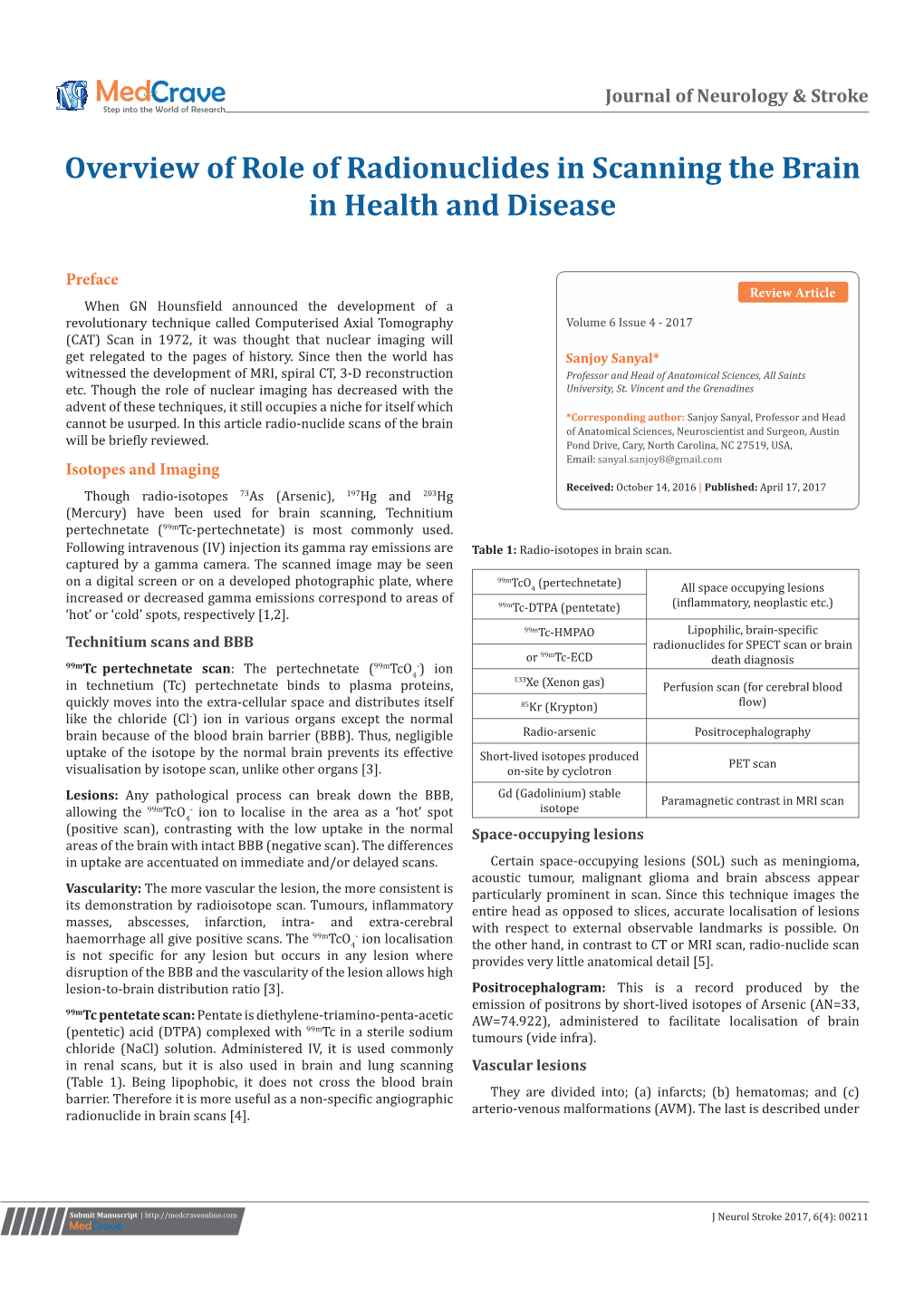 Overview of Role of Radionuclides in Scanning the Brain in Health and Disease