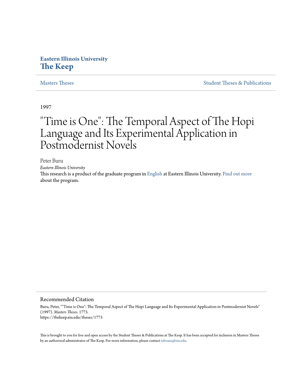 The Temporal Aspect of the Hopi Language and Its Experimental