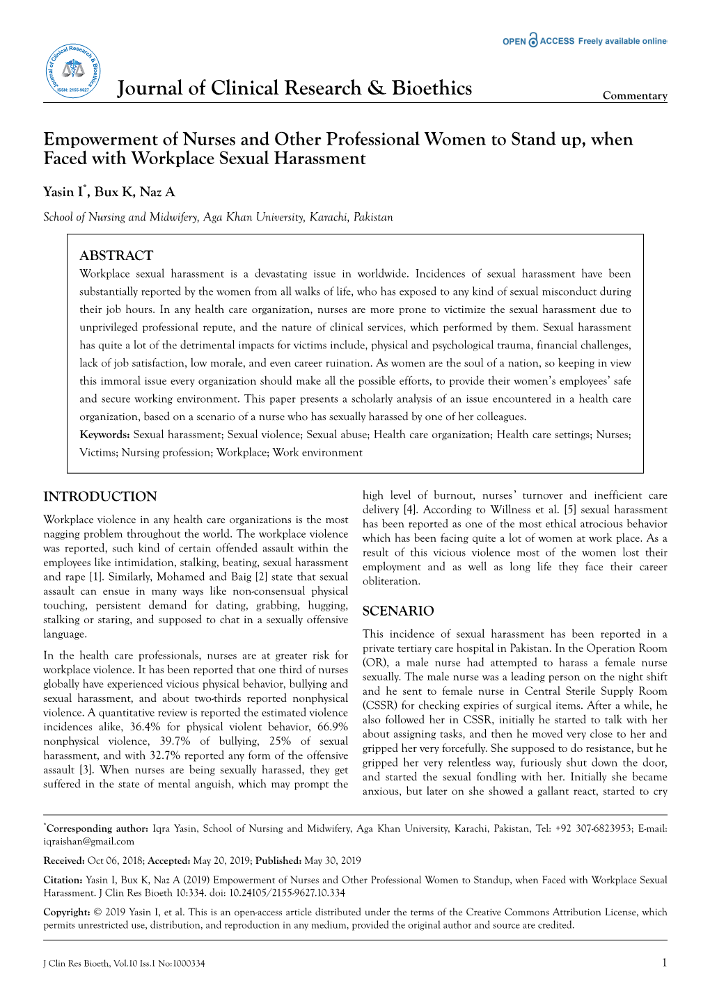 Empowerment of Nurses and Other Professional Women to Stand Up, When Faced with Workplace Sexual Harassment