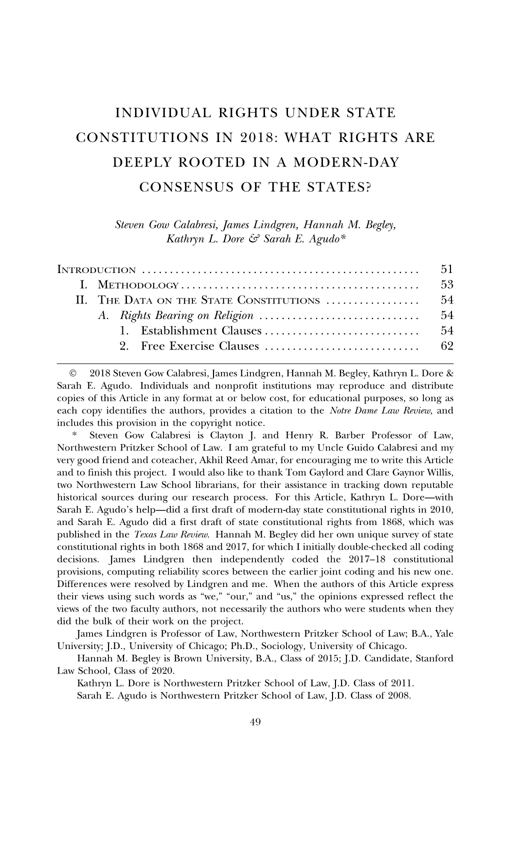 Individual Rights Under State Constitutions in 2018: What Rights Are Deeply Rooted in a Modern-Day Consensus of the States?