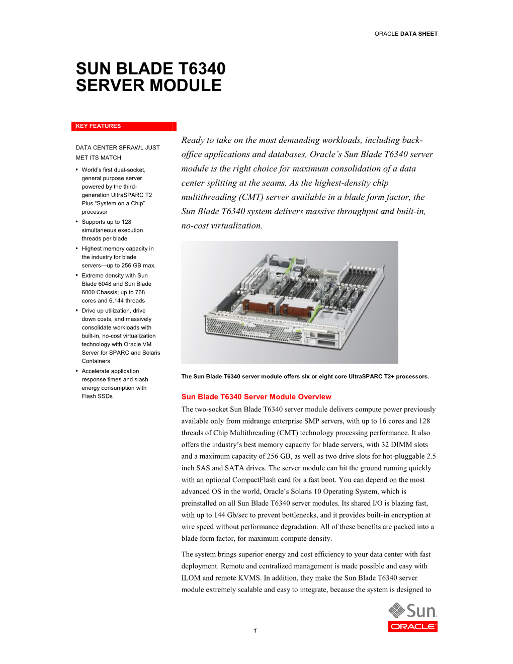 Sun Blade T6340 Server Module Data Sheet