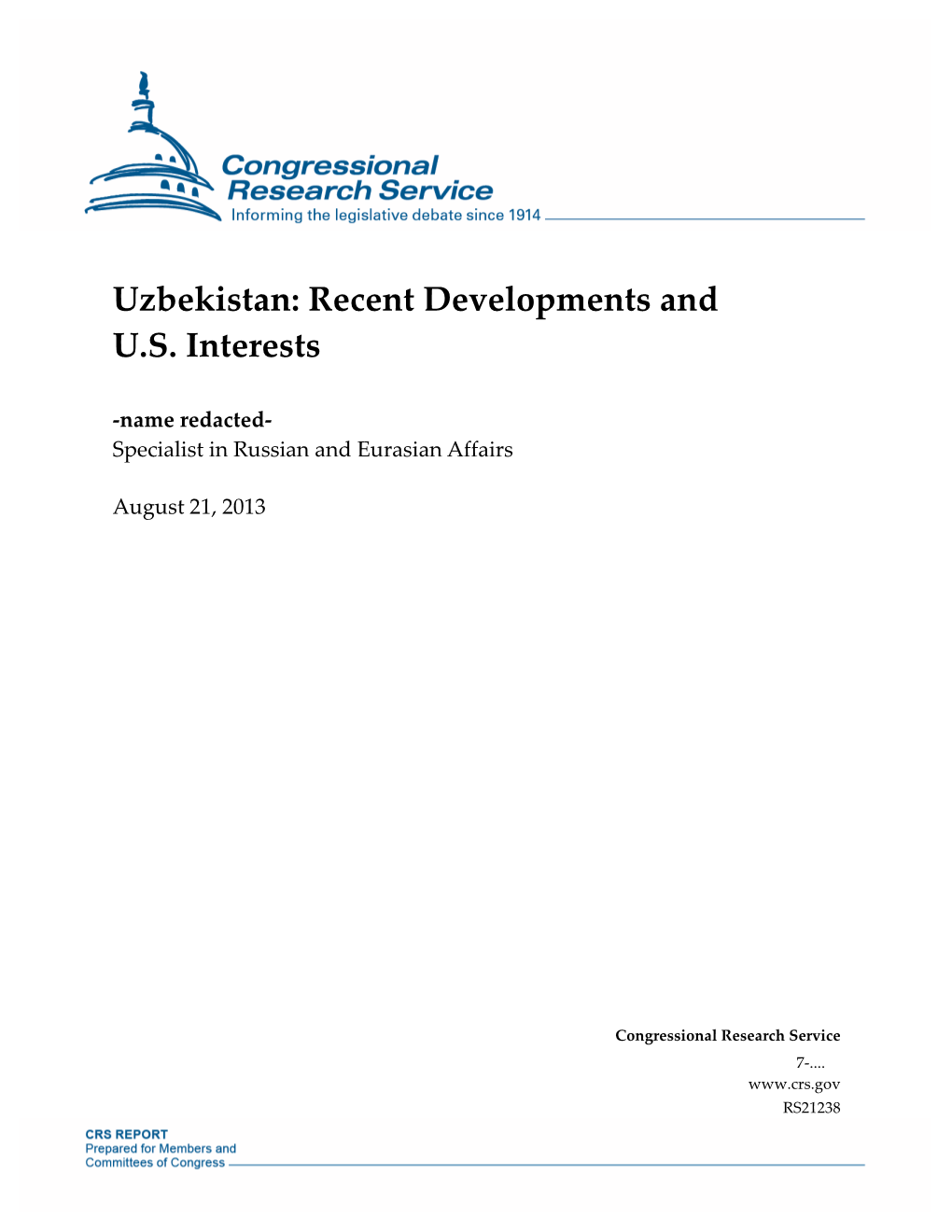 Uzbekistan: Recent Developments and U.S