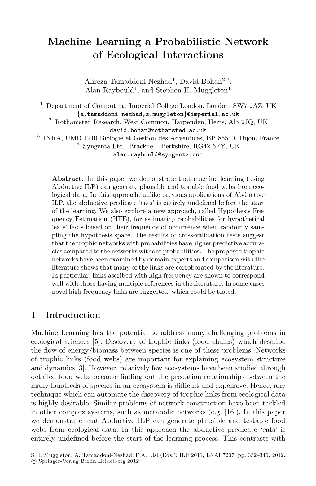 Machine Learning a Probabilistic Network of Ecological Interactions