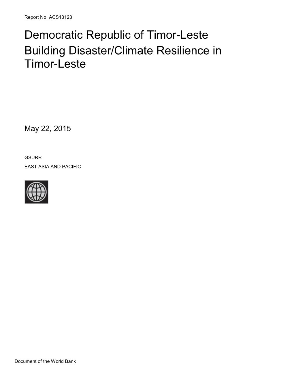 Democratic Republic of Timor-Leste Building Disaster/Climate Resilience In