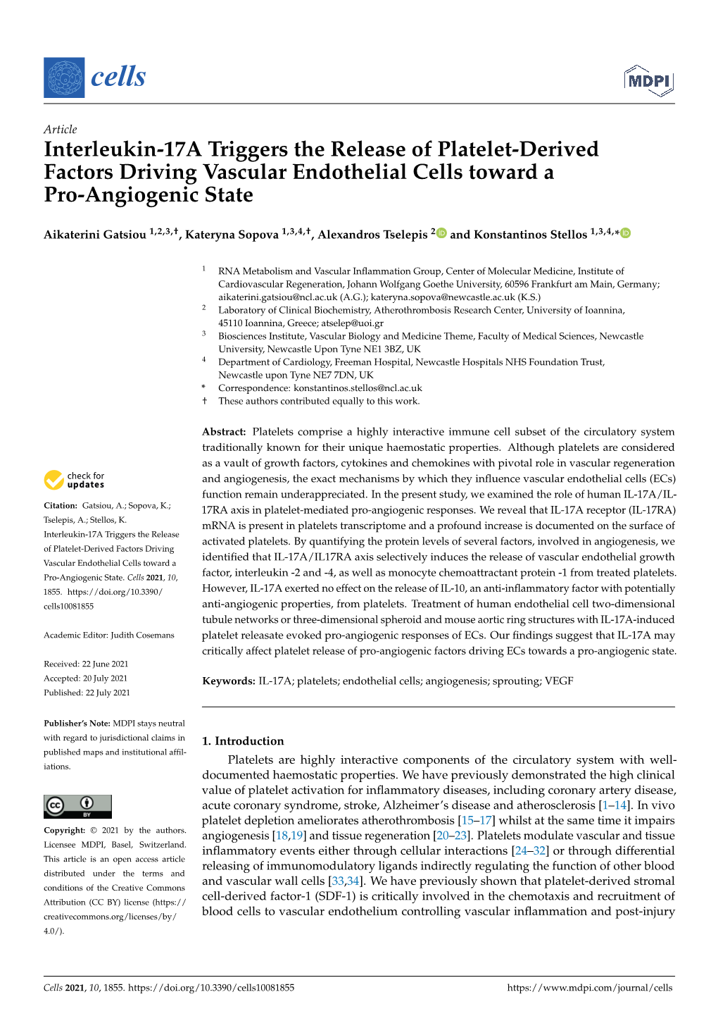 Interleukin-17A Triggers the Release of Platelet-Derivedfactors Driving