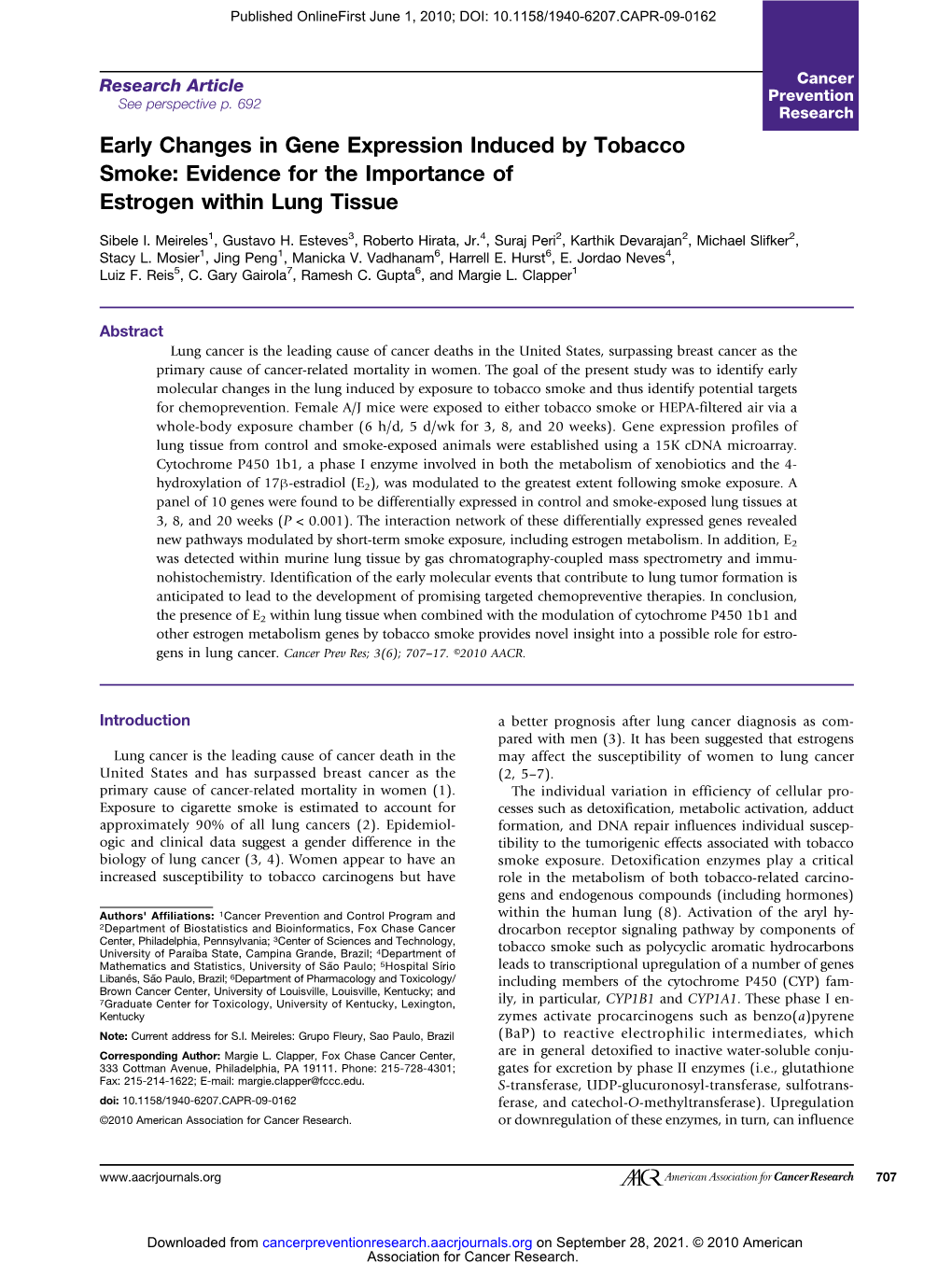 Early Changes in Gene Expression Induced by Tobacco Smoke: Evidence for the Importance of Estrogen Within Lung Tissue