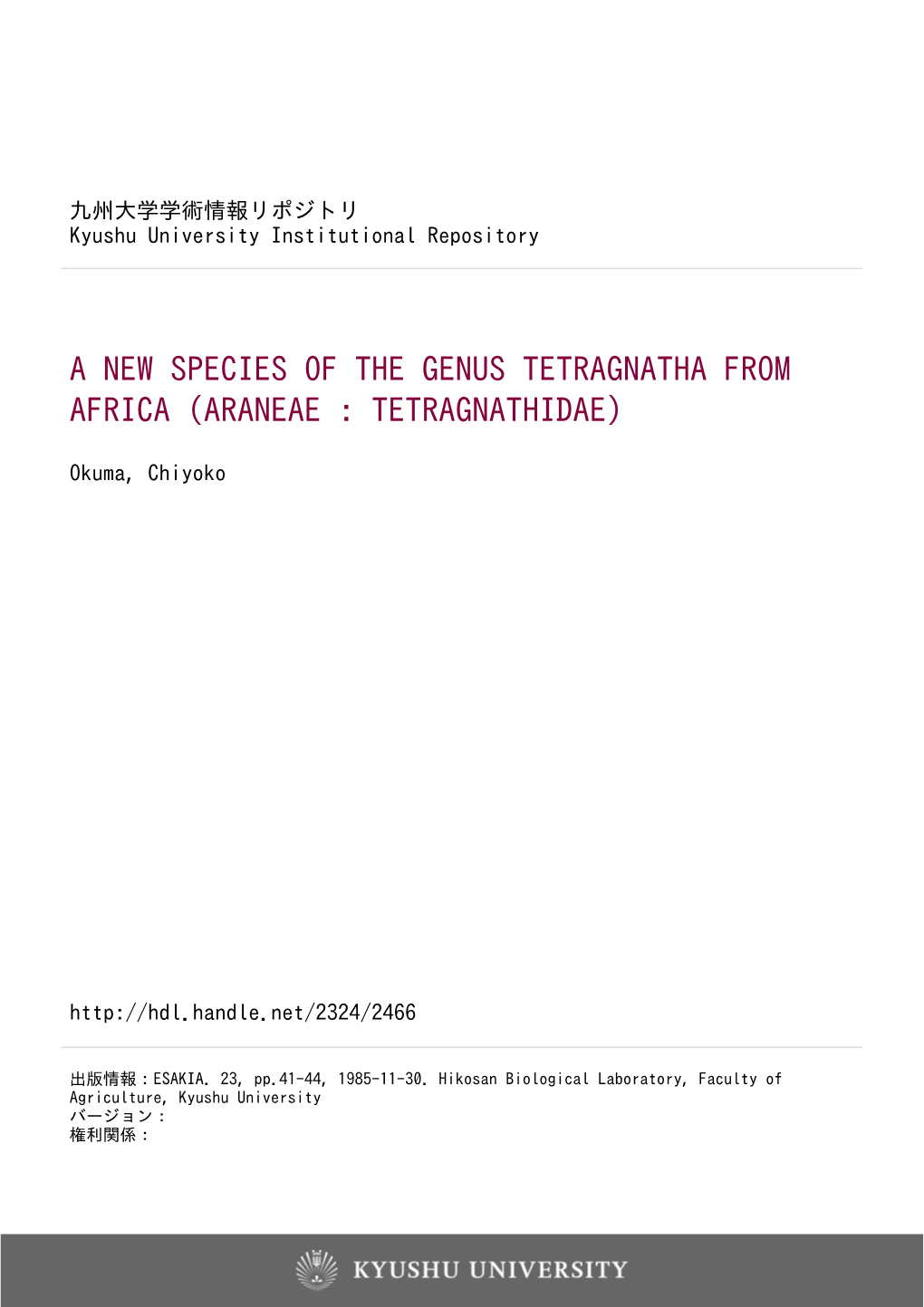 A New Species of the Genus Tetragnatha from Africa (Araneae : Tetragnathidae)