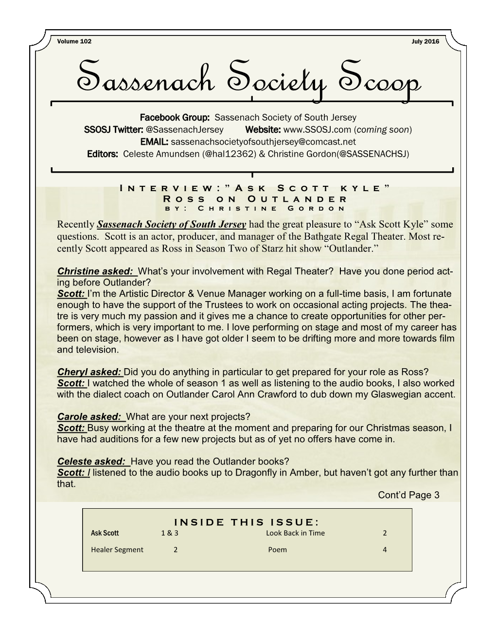 Sassenach Society Scoop