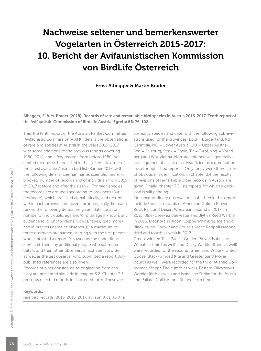 Nachweise Seltener Und Bemerkenswerter Vogelarten in Österreich 2015-2017: 10