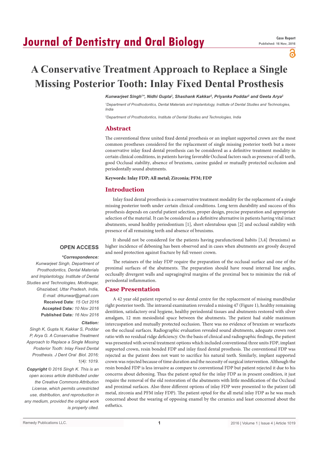 Inlay Fixed Dental Prosthesis