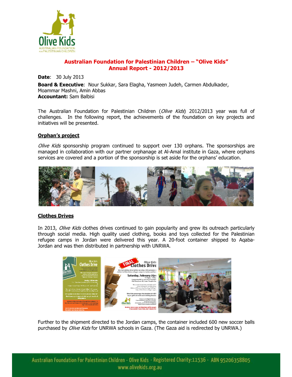 Australian Foundation for Palestinian Children – “Olive Kids” Annual Report - 2012/2013