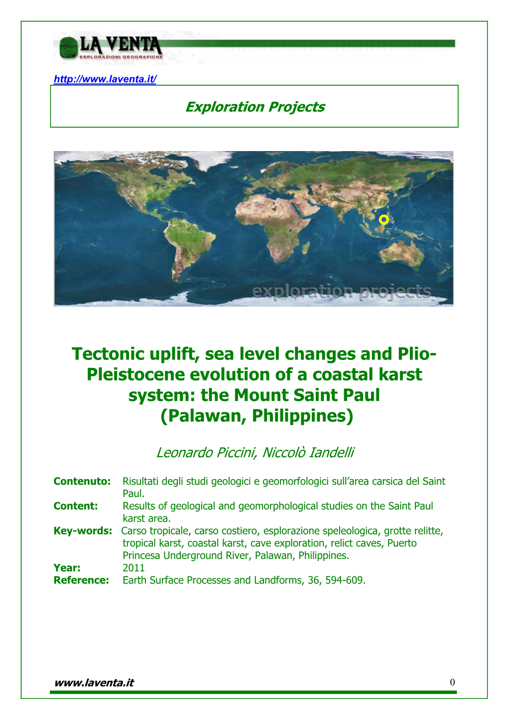 Pleistocene Evolution of a Coastal Karst System: the Mount Saint Paul (Palawan, Philippines)