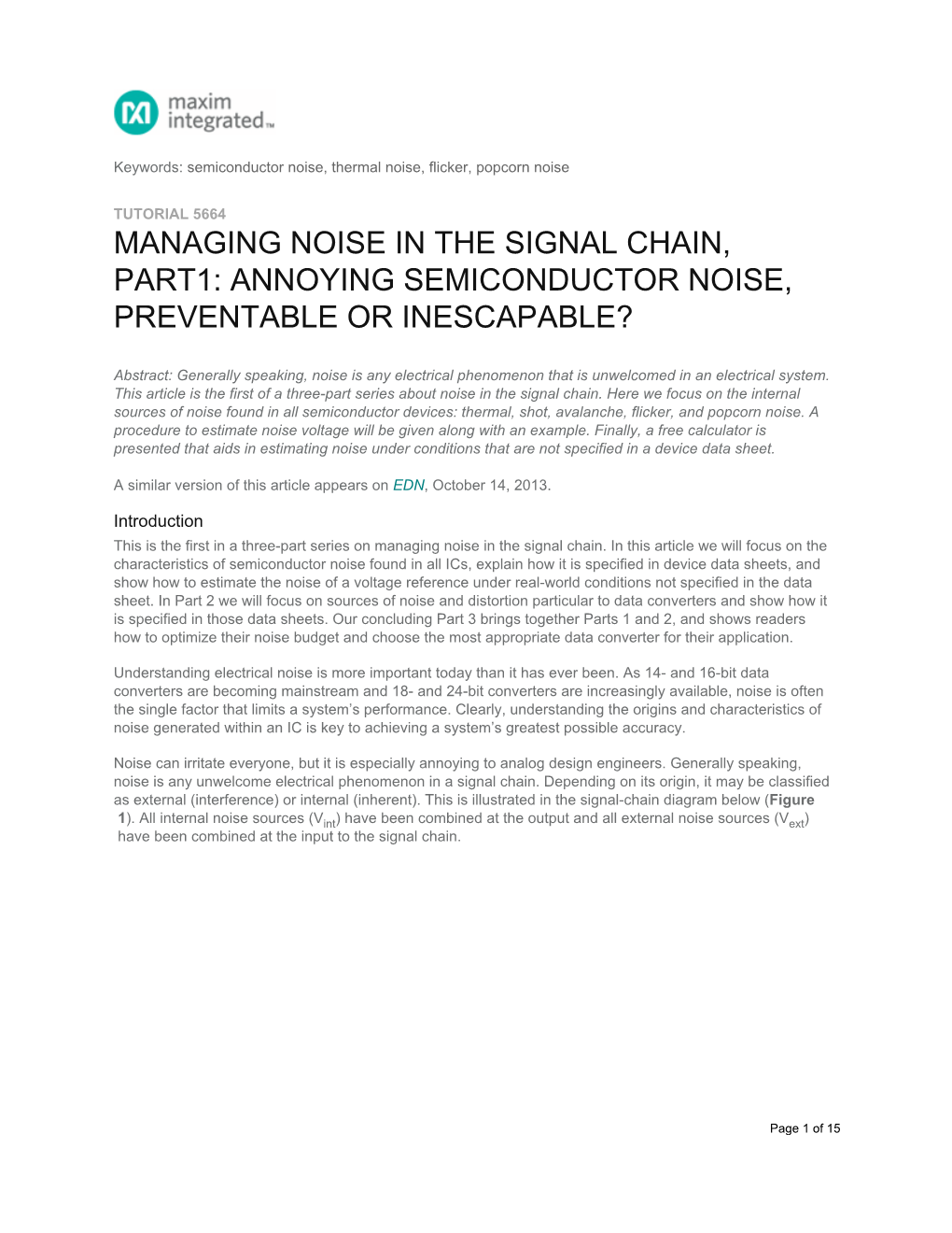 Managing Noise in the Signal Chain, Part 1