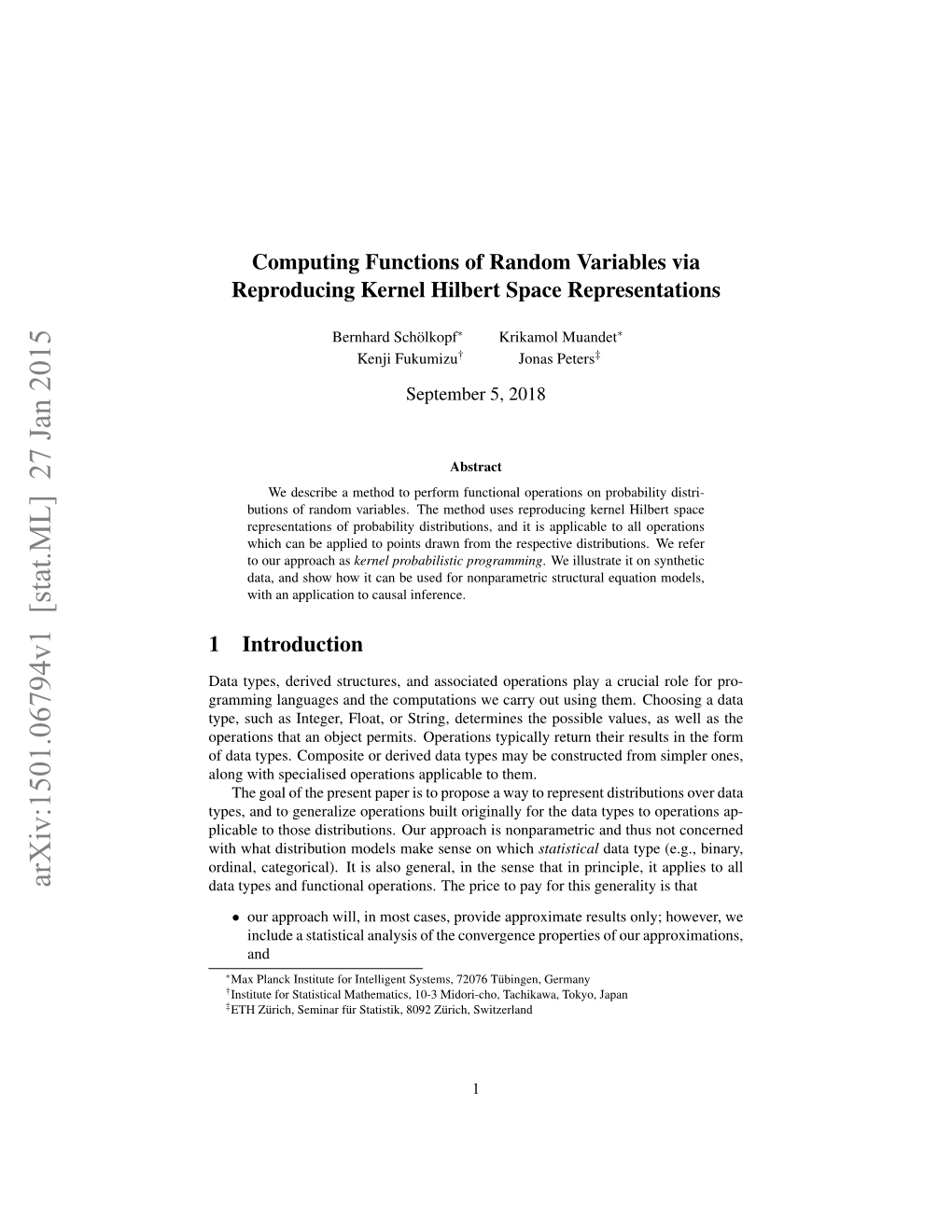 Computing Functions of Random Variables Via Reproducing Kernel Hilbert Space Representations