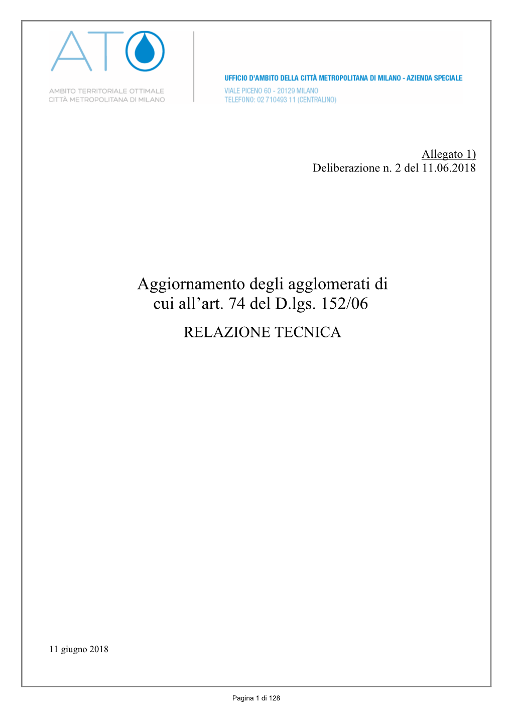 Aggiornamento Degli Agglomerati Di Cui All'art. 74 Del D.Lgs. 152/06