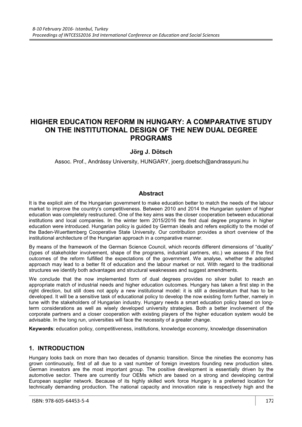 Higher Education Reform in Hungary: a Comparative Study on the Institutional Design of the New Dual Degree Programs