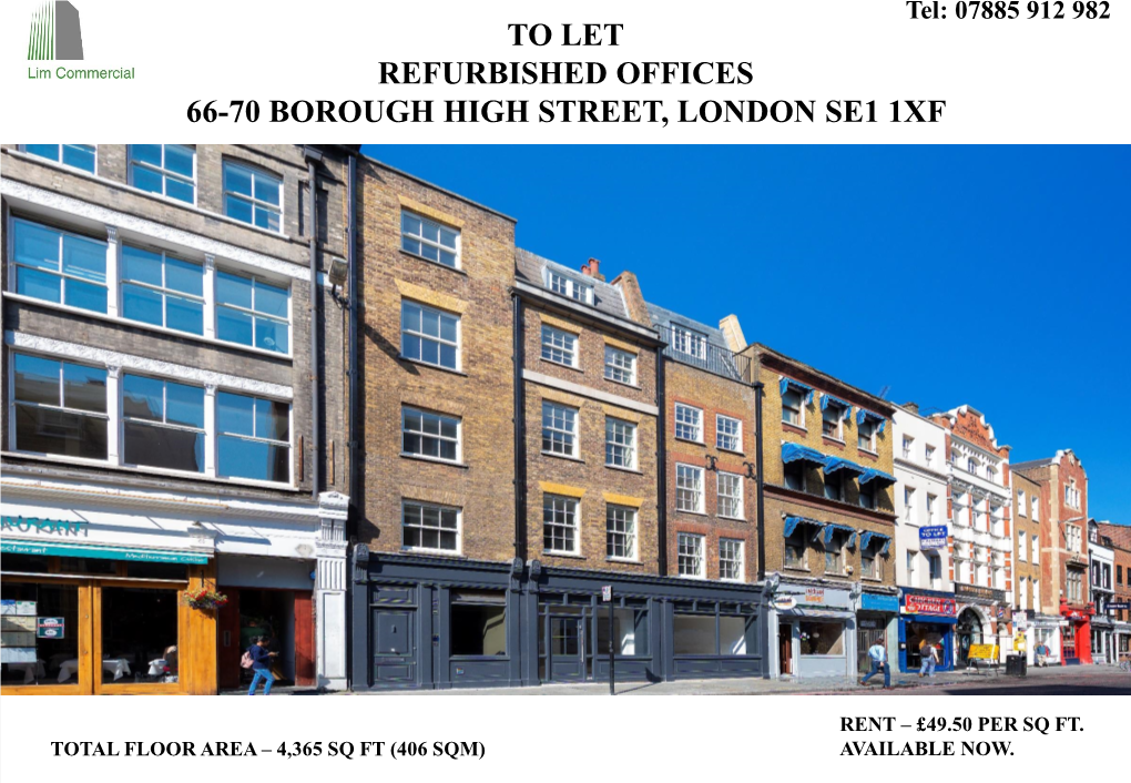 To Let Refurbished Offices 66-70 Borough High Street, London Se1 1Xf