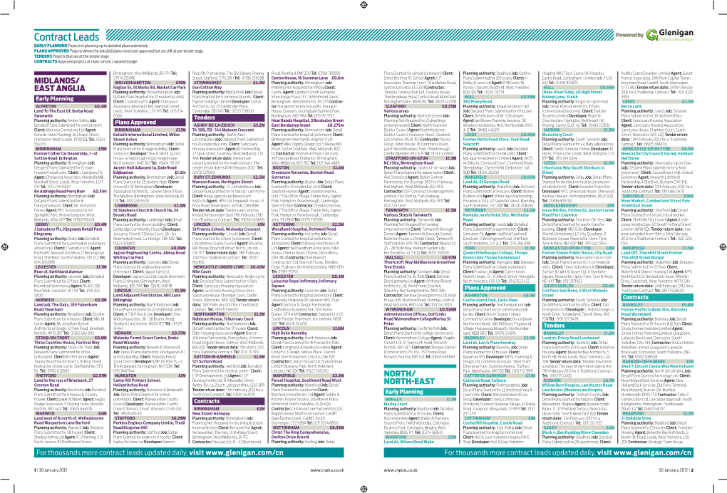 Contract Leads Powered by EARLY PLANNING Projects in Planning up to Detailed Plans Submitted