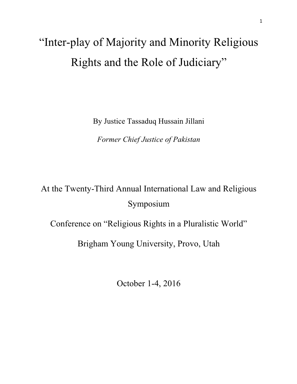 “Inter-Play of Majority and Minority Religious Rights and the Role of Judiciary”