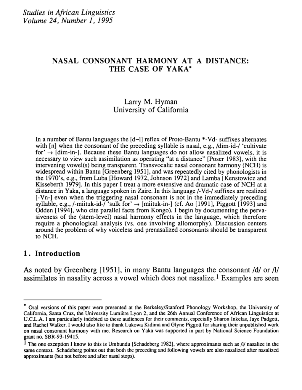 Studies in African Linguistics Volume 24, Number 1,1995 NASAL