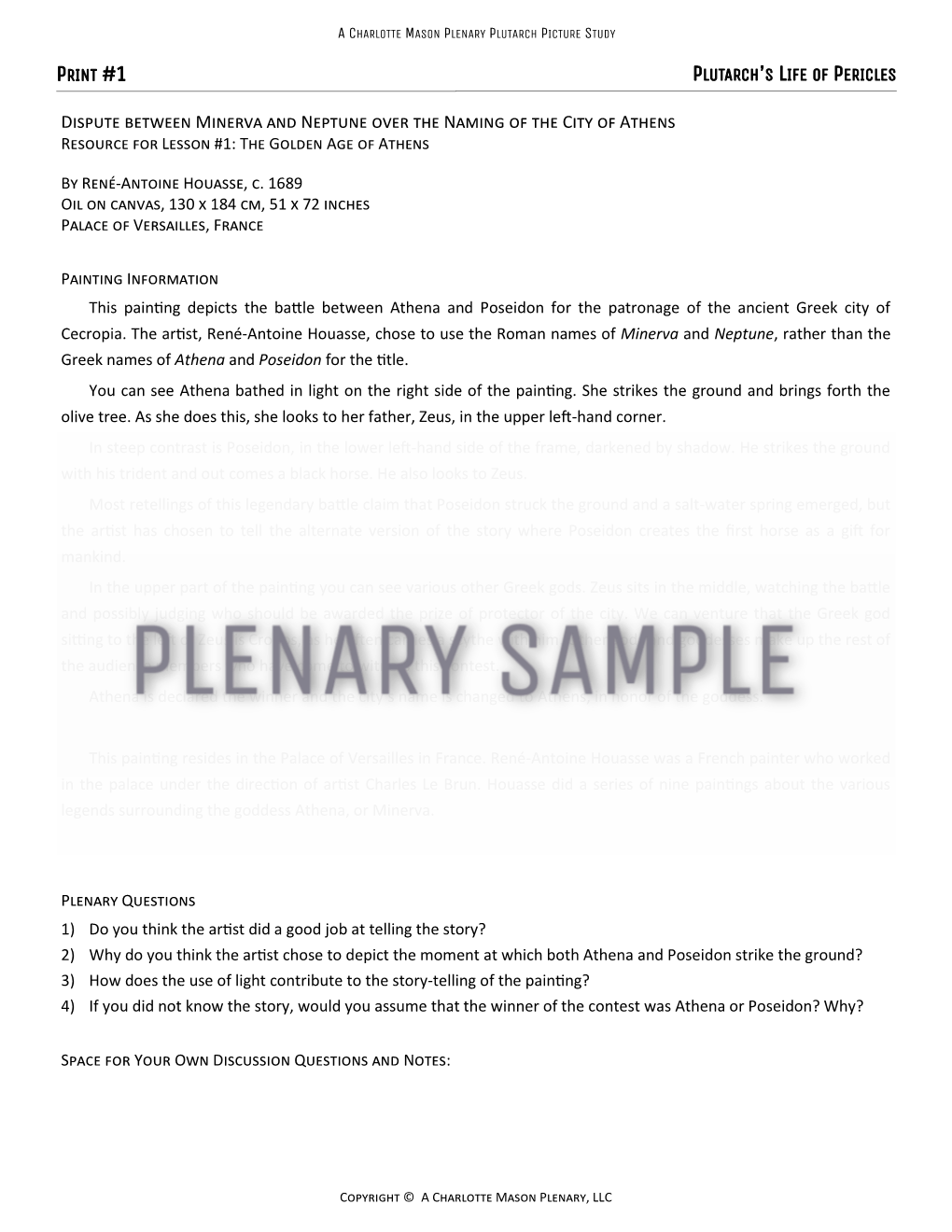 Dispute Between Minerva and Neptune Over the Naming of the City of Athens Resource for Lesson #1: the Golden Age of Athens