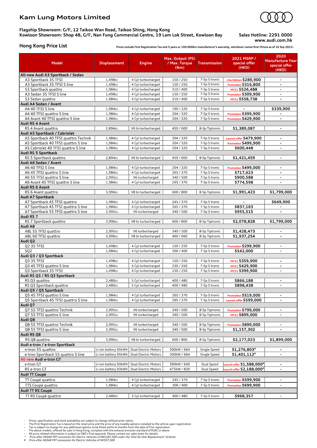 Full Range Price List